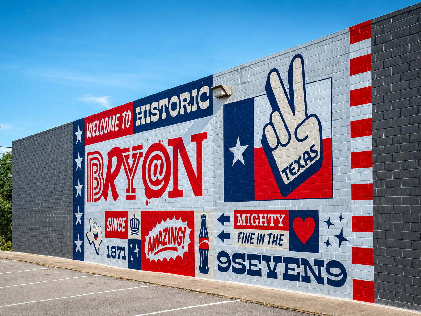 Welcome to historic bryan mural in Downtown Bryan, Texas